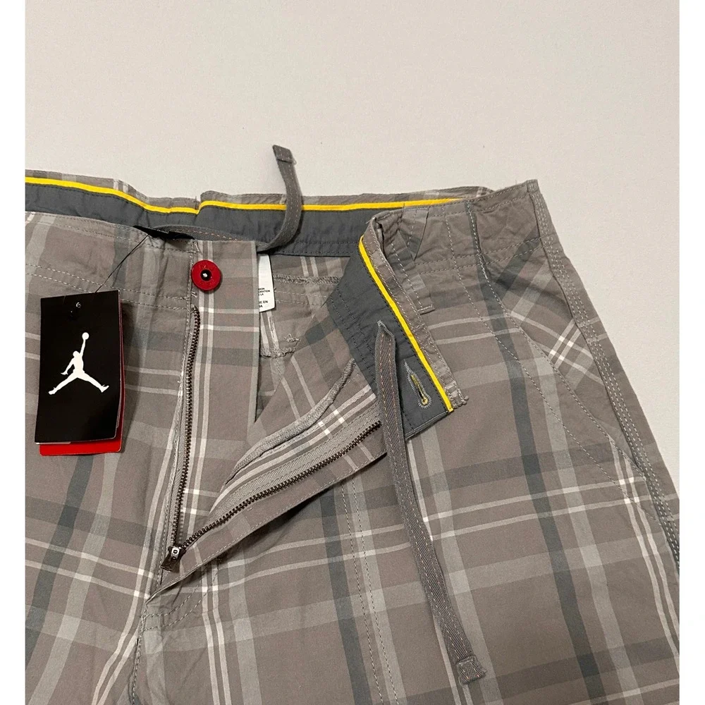 Jordan Jumpman Mens Plaid Cargo Shorts Grey White Size 40 465021-095 NEW